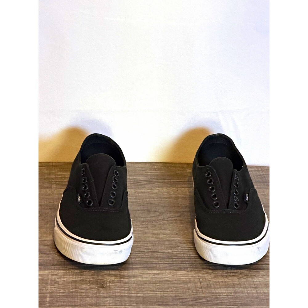 VANS Black/White Canvas Low Top Solid Athletic Sneaker M 7 W 8.5 Pre-Owned Good